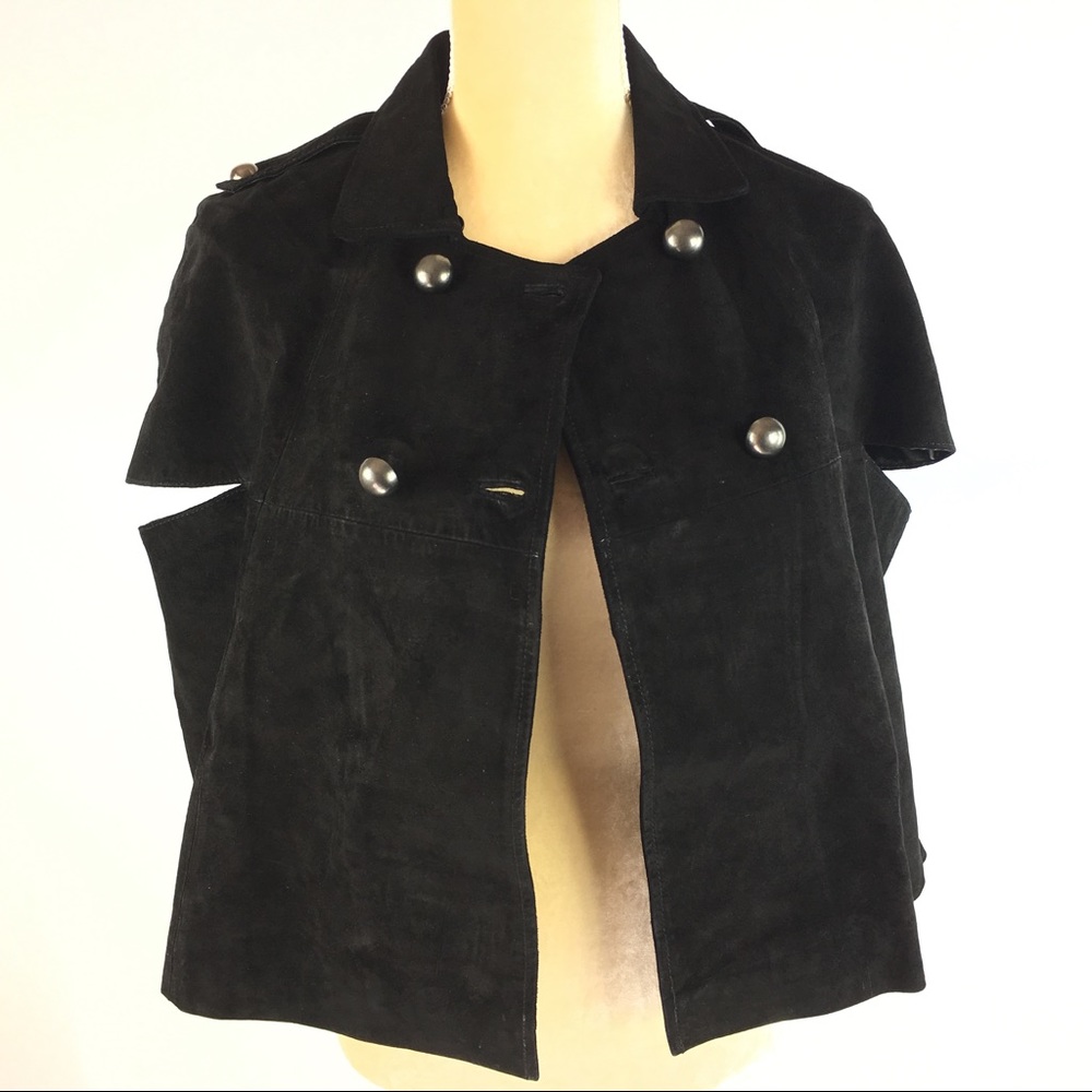In Suede Size M Black Suede Leather Poncho